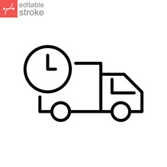 Fast delivery line icon. Fast shipping delivery truck, 24 hour fast speed Courier van distribution business logistics for web app. Vector illustration editable stroke design on white background EPS 10