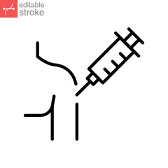 Fototapeta premium Vaccination in the shoulder line icon, Disease immunization. making injection of vaccine COVID-19 into patient, coronavirus. Editable stroke. vector illustration. design on white background. EPS 10