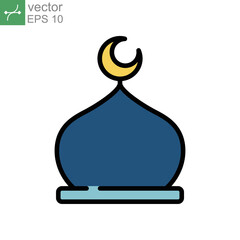 Muslim mosque domes icon. islamic worship place, islam prayer room for Religion and Ramadan symbol for web mobile. Moslem Praying in filled style. Vector illustration Design on white background EPS 10