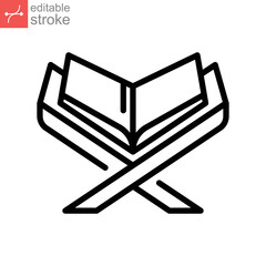 outline Ramadan icon copy Eid fasting islam, reading the holy quran icon. Islamic al quran Muslim Ramadan Theme Book religion Logo Editable stroke Vector illustration design on white background EPS 10