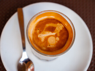 Popular Spanish coffee Cortado, made on the basis of espresso with the addition of milk