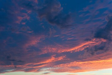Clouds at sunset, evening red, Lower Saxony, Germany, Europe