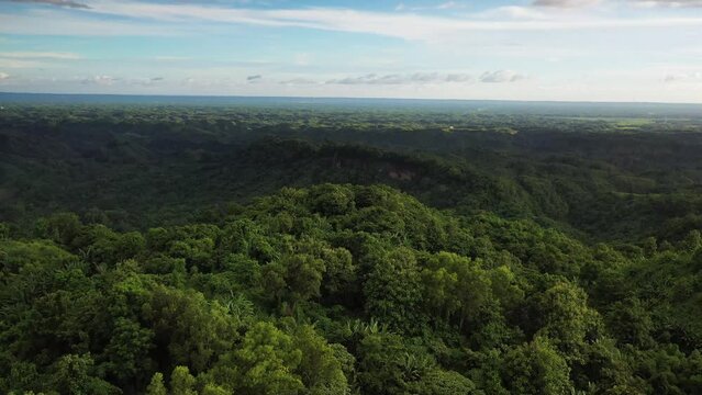 Aerial view of the Sangu river crossing a valley, Bandarban, Bangladesh.