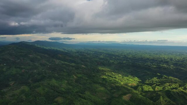 Aerial view of the Sangu river crossing a valley, Bandarban, Bangladesh.