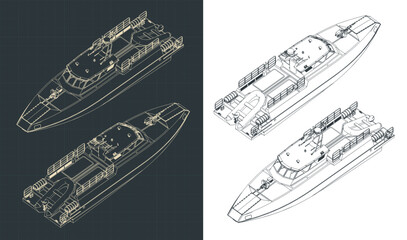 High speed patrol boat isometric blueprints