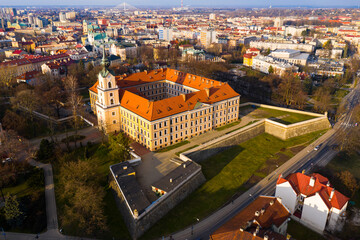 Aerial view on the medieval castle Rzeszow. Rzeszow City. Poland