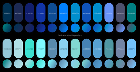 Set of blue gradients, modern combinations of colors and shades. Color vector gradient palette in the form of circles.