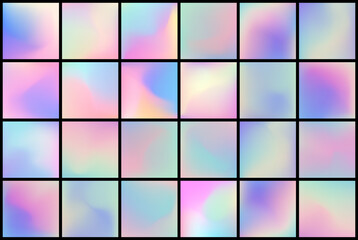 Materiał do szycia Set of holographic textures, mesh gradients. Modern combinations of colors and shades. Color gradient palette in the form of circles.