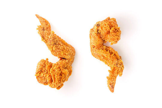 Fried chicken wings isolated on white background , top view , flat lay.