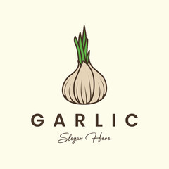 garlic with linear cartoon vintage style logo vector illustration icon template design
