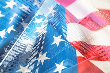 USA flag and the smodern city with background for 4th of July