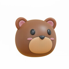3d render cute bear face minimalist icon