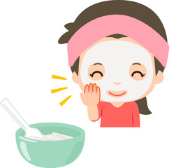 顔にパックを塗った女性とパック剤のペースト