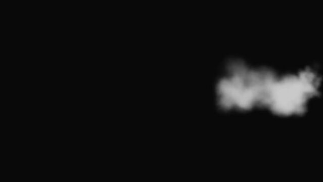 isolated white smoke blowing effect from right on black screen smoke spread video clip