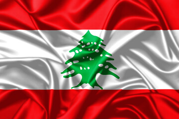 Lebanon waving flag close up satin texture background