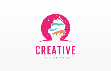 Cupcake Sweet Cake Bakery Cherry Cake Logo Template