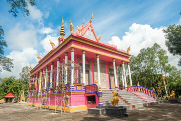 Ancient Khmer pagoda architecture. The main hall of Krang Krhoch Khmer Pagoda (Hang Cong Pagoda) in...