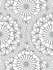 Doodle floral pattern in black and white. A page for coloring book: fascinating and relaxing job for children and adults. Zentangle drawing. Flower carpet in a magic garden