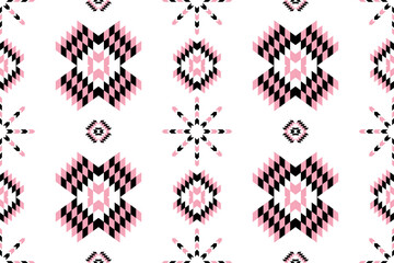 Native design for fabric print. seamless. black pink geometric Aztec style. Mosaic on the tile. African Moroccan pattern. Ethnic carpet. Majolica. Asian Tribal vector ornament. Aztec geo pattern. 