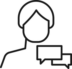 Hobby, business, profession of man. Modern vector outline symbol in flat style with black thin line. Monochrome icon of speech bubbles by anonymous male