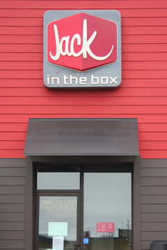 Jack In The Box Store Front And Logo, Jack In The Box Is A Popular Fast Food Restaurant In America.