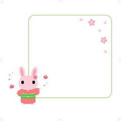 着物のウサギ　フレーム＋桜の装飾付