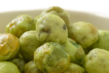 Closeup Roasted Green Peas Coated with Wasabi