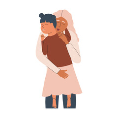 Mom hugs her beloved daughter. Happy family concept. The happiness of motherhood. Vector illustration in flat style
