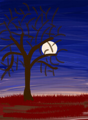Moon on the dark blue sky