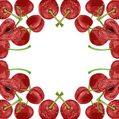 水々しいチェリーの手描き水彩風フレームイラスト