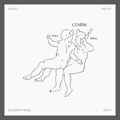 Illustration of astrological zodiac Gemini Twins