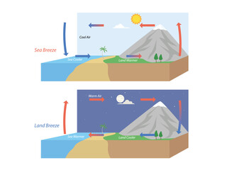 Diagram showing circulation of sea and land breeze illustration