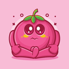 funny peach fruit character mascot with sad expression isolated cartoon in flat style design