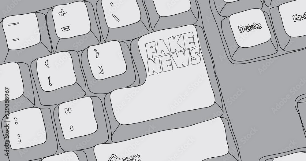 Poster computer keyboard with fake news text. close-up of an electronic computer device part, keypad. danci