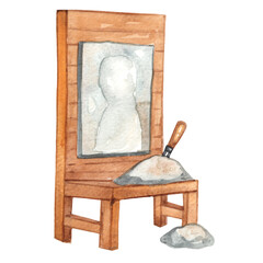 easel or sculpture standing watercolor for decoration bas-relief sculpture work in artist studio and sculpture work.