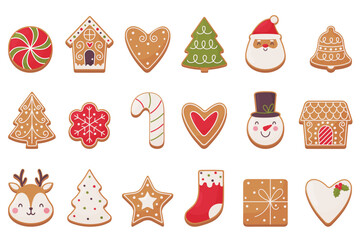 Christmas gingerbread set. Bright symbols of Christmas on a white background.