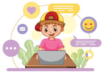 A boy browsing social media