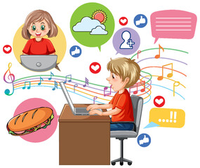 A boy browsing social media on laptop