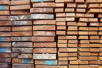 Piles of wooden boards in the warehouse 