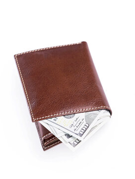 wallet with money isolated on white background