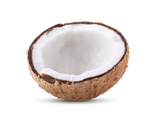 Half coconut isolated on transparent (PNG) - obrazy, fototapety, plakaty