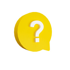 Png yellow bubble chat with a question symbol. 3d render illustration