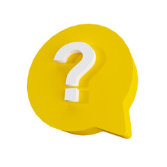 Png yellow bubble chat with a question symbol. 3d render illustration