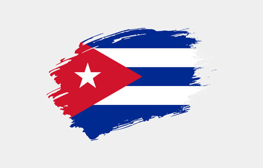 Creative hand drawn grunge brushed flag of Cuba with solid background