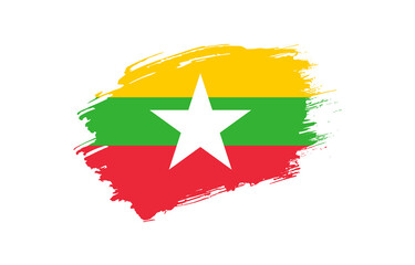 Creative hand drawn grunge brushed flag of Myanmar with solid background