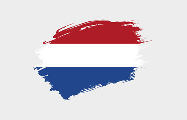 Creative hand drawn grunge brushed flag of Netherlands with solid background
