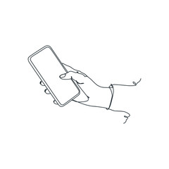 continuous line drawing of person holding smartphone, hand holding smartphone