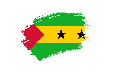 Creative hand drawn grunge brushed flag of Sao Tome and Principe with solid background