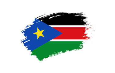 Creative hand drawn grunge brushed flag of South Sudan with solid background