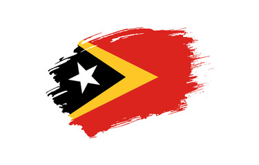 Creative hand drawn grunge brushed flag of Timor Leste with solid background